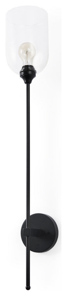 Clyde Matte Black Metal With Glass Round Wall Sconce, 35" x 8"