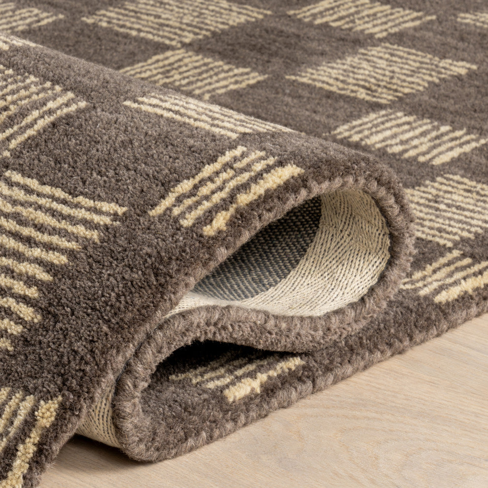 Arvin Olano x RugsUSA Quince Checkered Wool Rug, Grey 3' x 5'