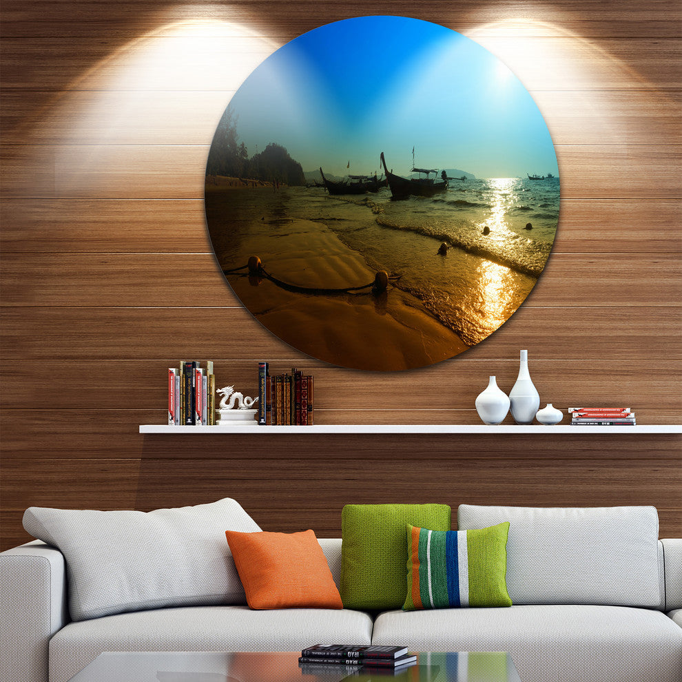 Sunset With Boats In Andaman Sea, Seascape Disc Metal Wall Art, 11"