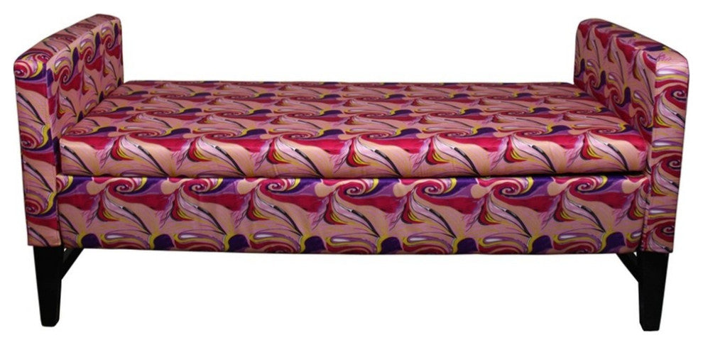 Modern Hot Pink and Purple Abstract Print Storage Bench