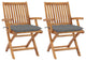 Vidaxl Garden Chairs, Set of 2, With Gray Cushions Solid Teak Wood