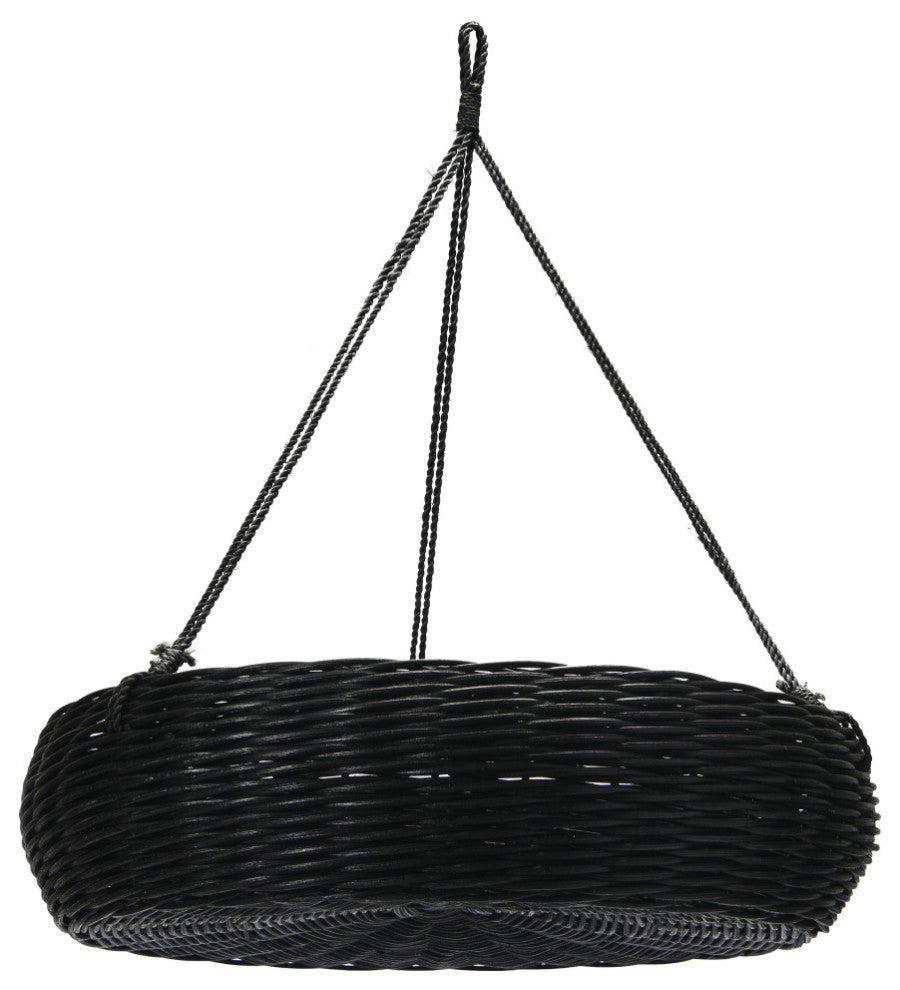 Hand-Woven Hanging Rattan Basket With Jute Rope Hanger