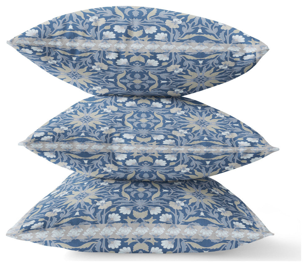18 Blue Gray Paisley Indoor Outdoor Throw Pillow