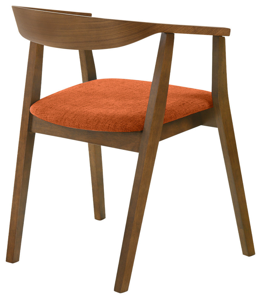 Santana 5-Piece Round Walnut Wood Dining Table Set With Orange Fabric