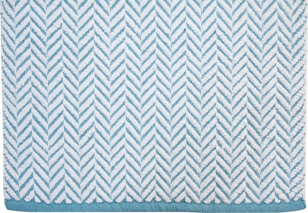 Bath Rug Cotton, Tufted 34"x21", White and Blue, GSF 145, Pattern Camridge