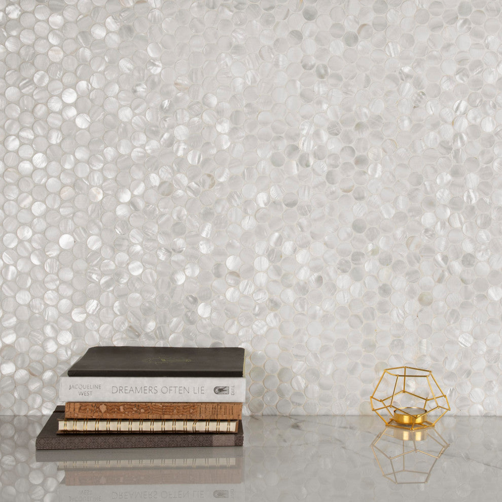 Conchella Mini Penny White Natural Shell Wall Tile