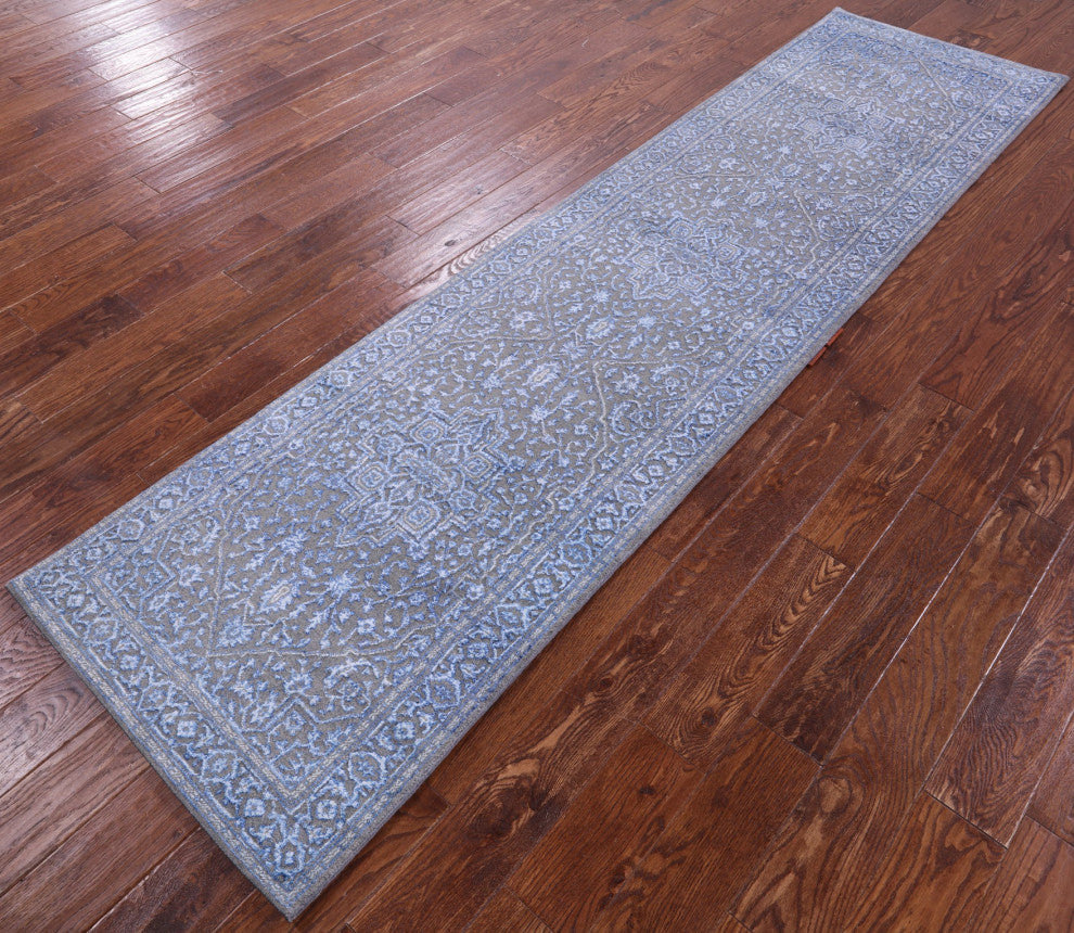 2' 6" X 10' 2" Runner Persian Heriz Serapi Wool & Silk Handmade Rug - Q15984