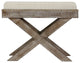 Cortesi Home Lupin Distressed Wood Tray Top Ottoman with Beige Fabric Top
