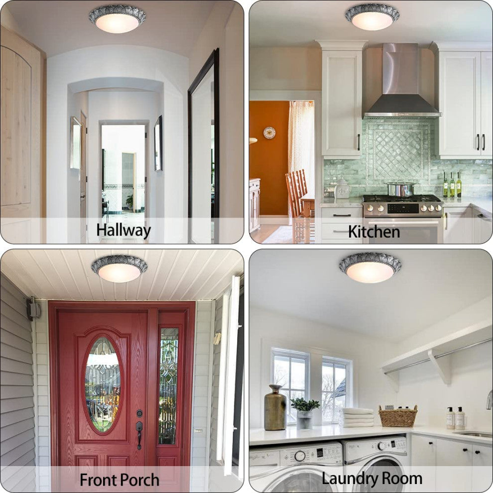 2 Light Flush Mount Ceiling Light, 13", Round
