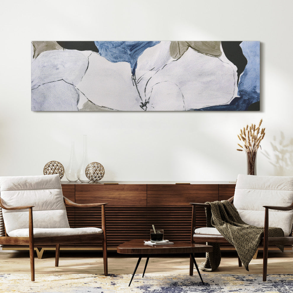 "Floral Serenity II" Flower Abstract Silver Shagreen Wrapped Canvas Wall Art