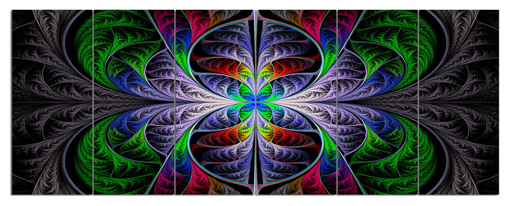 Beautiful Fractal Stained Glass, Abstract Wall Art Canvas, 70"x28", 6 Panels