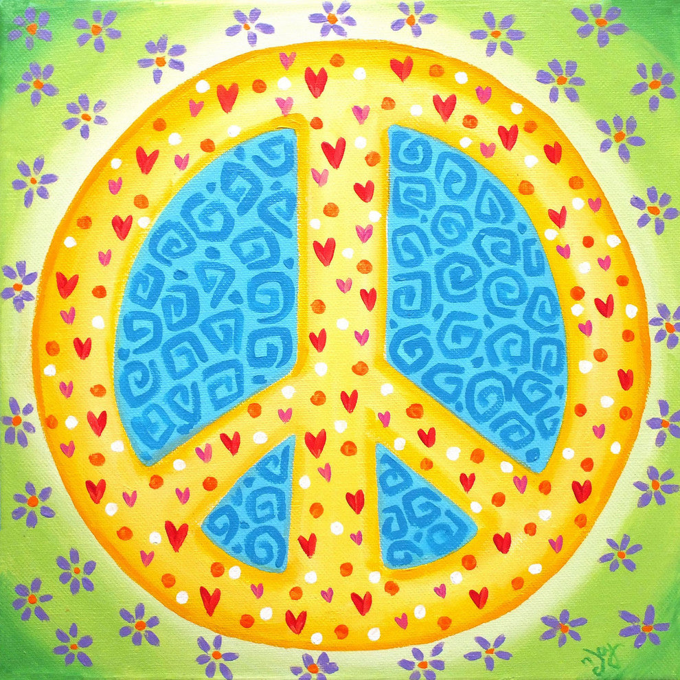 Marmont Hill, "Flower Power Peace" by Nicola Joyner on Wrapped Canvas, 18x18