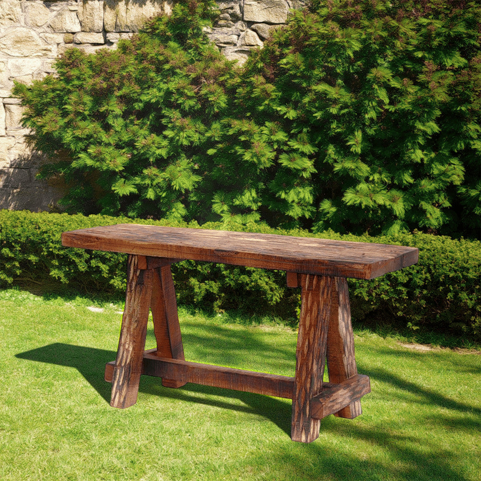 Wooden Garden Patio Bench With Retro Etching Cappuccino Brown