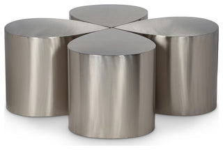 Petal Finished Iron Metal Coffee Table, Silver, 4 Piece