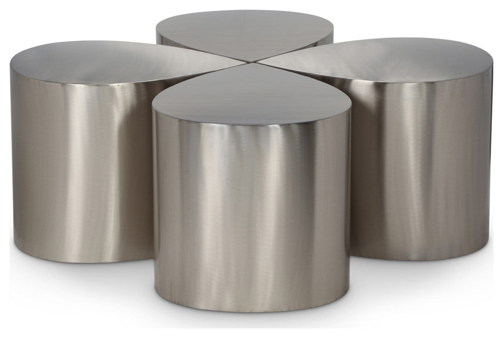 Petal Finished Iron Metal Coffee Table, Silver, 4 Piece