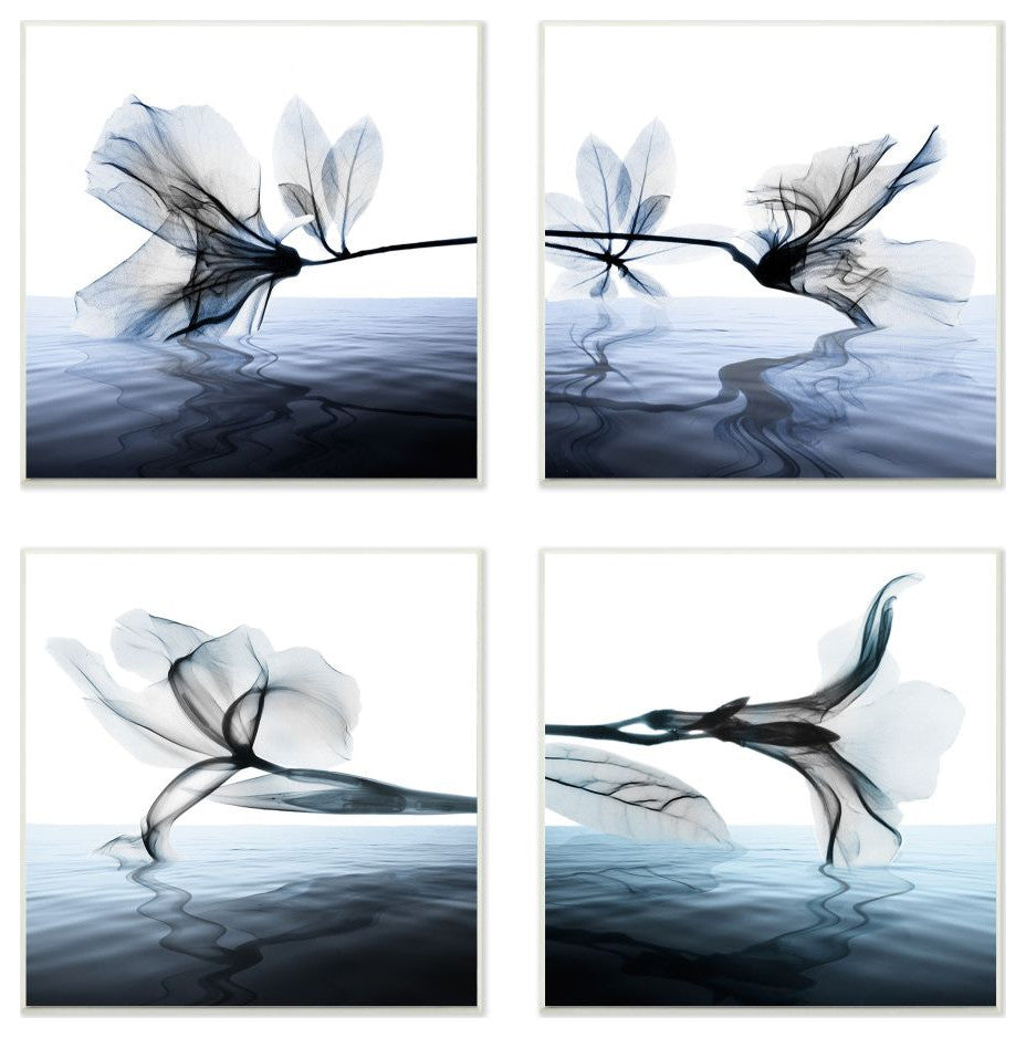 Contrast Black And Blue Flower and Bloom Water Designs 4-Piece Set, 12"x12"