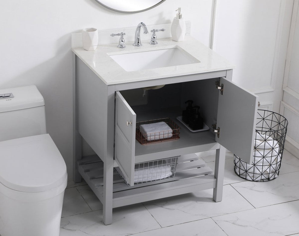 Tobias 30" Single Bathroom Vanity, Gray With Backsplash