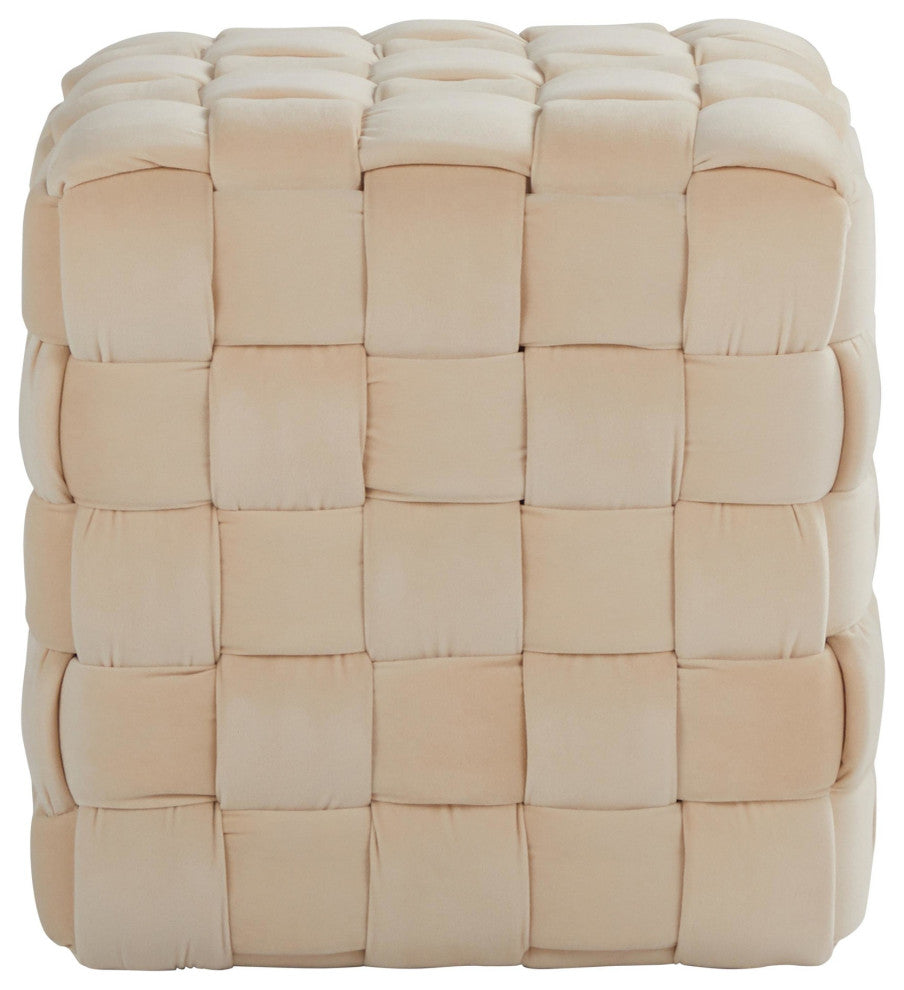Braided Square 16" Ottoman, Cream Velvet