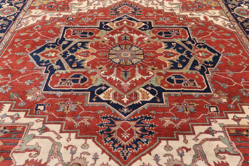 10' Square Heriz Serapi Hand Knotted Wool Rug - Q16002