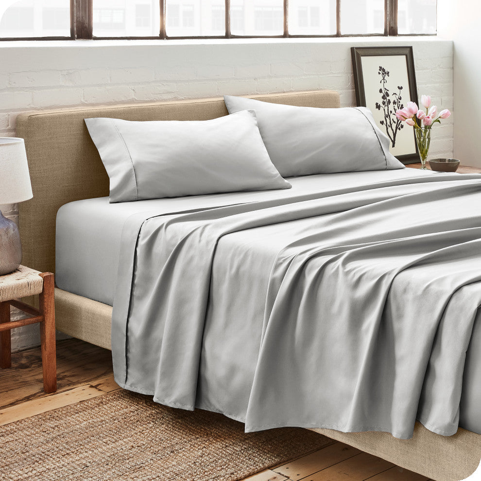 Bare Home 1800 Microfiber Sheet Set, Light Gray, Queen