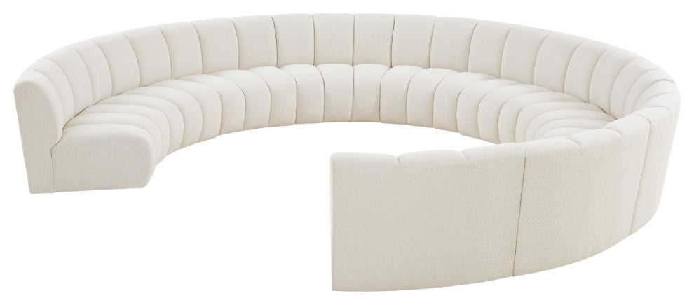 Infinity Black Boucle Fabric Upholstered Arc Shaped Modular Sectional, Cream, 10-Piece, Arc-Shaped