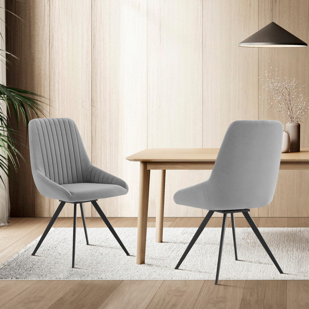 Alison Swivel Gray Velvet and Metal Dining Room Chairs, Set of 2