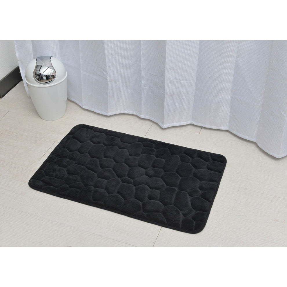 Bathroom Rug Memory Foam Mat 3D Pebble , Black, 32" X 20"
