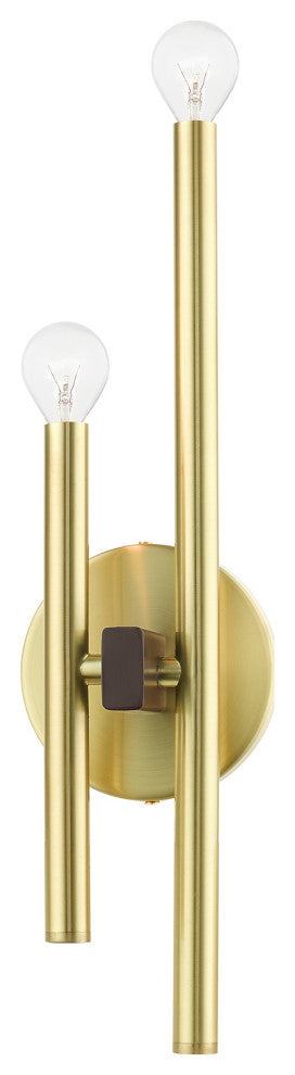 Satin Brass Mid Century Modern, Urban, Scandinavian, Minimal Double Sconce