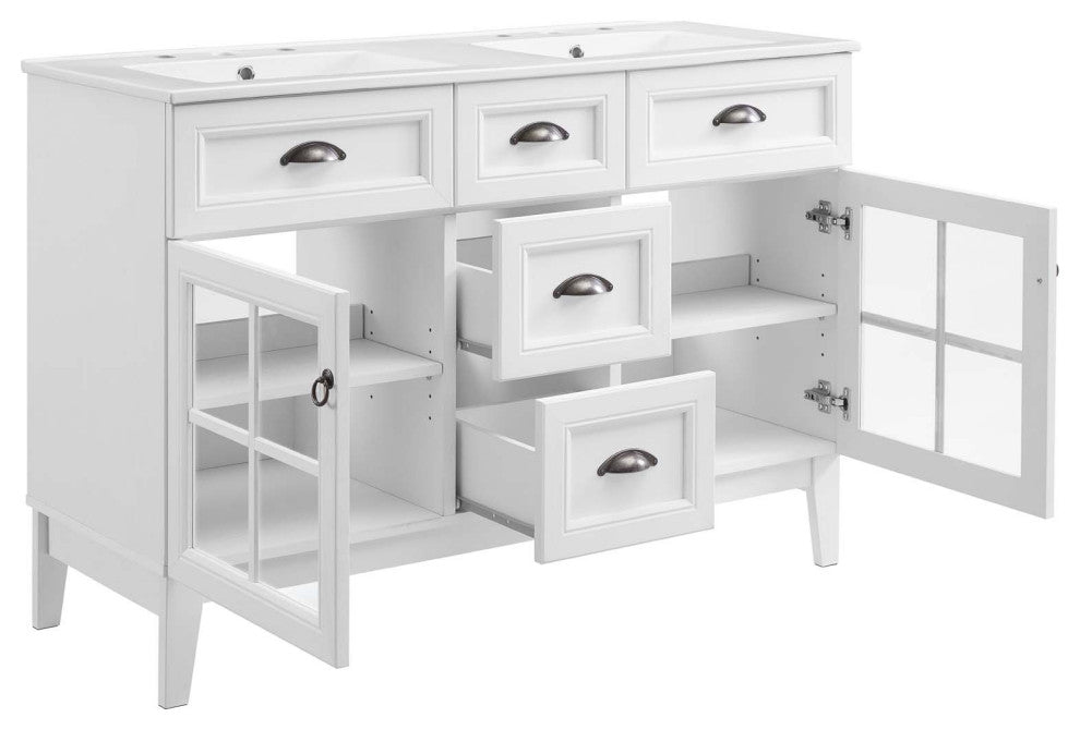 Isle 48" Double Bathroom Vanity Cabinet White White