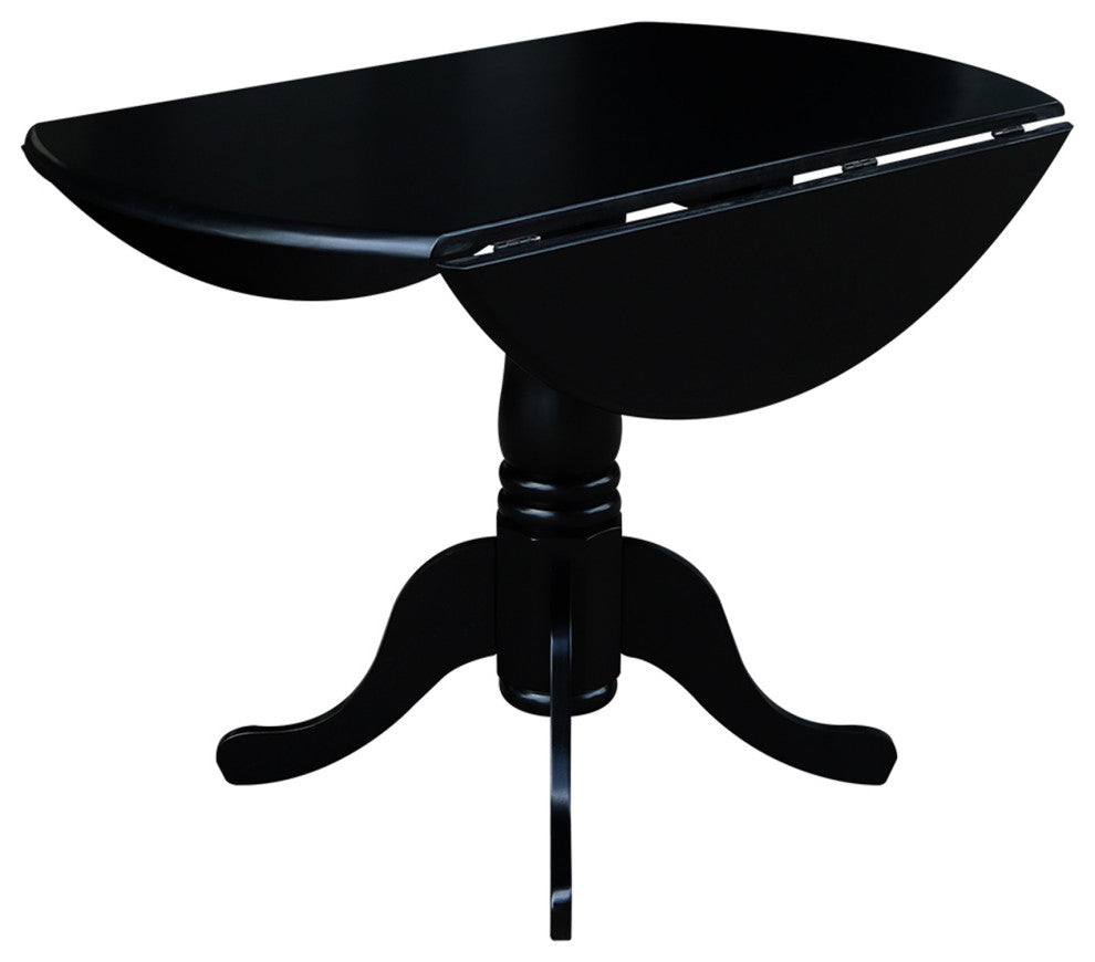 42" Round Dual Drop Leaf Pedestal Table, Black