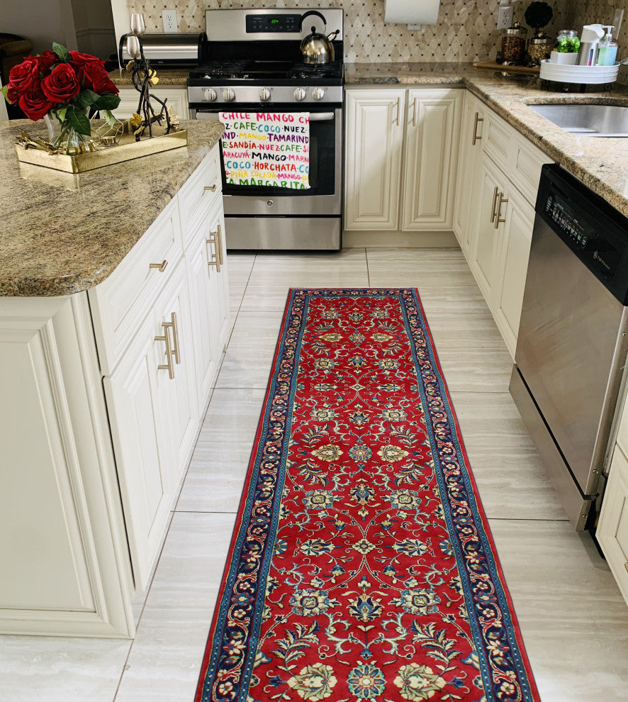 Fine Vintage Distressed Akjamal Red/Navy Runner, 2'9 x 14'2