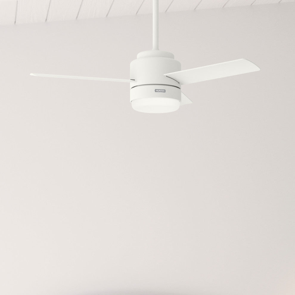 44" Gilmour Matte White Damp Rated Ceiling Fan, LED Light Kit, Handheld Remote