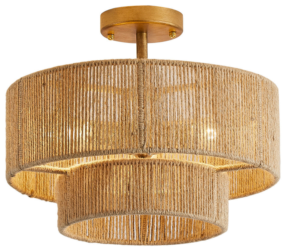 Farmhouse Woven Cage Semi-Flush Mount Lighting, 3-Light