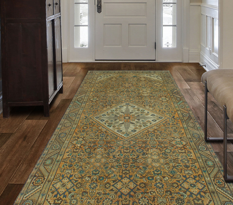 Fine Vintage Distressed Leif Rust/Blue Runner, 4'9x10'10