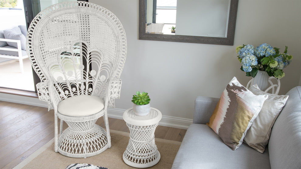 Lady Peacock Rattan Chair, White