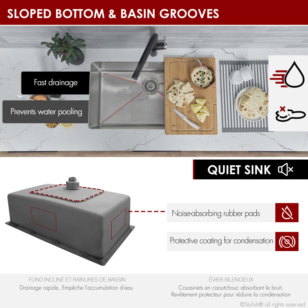 STYLISH Valencia Dual-Mount 31" Stainless Steel Single-Bowl Kitchen Sink