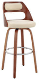 Julius 30" Cream Faux Leather and Walnut Wood Bar Stool