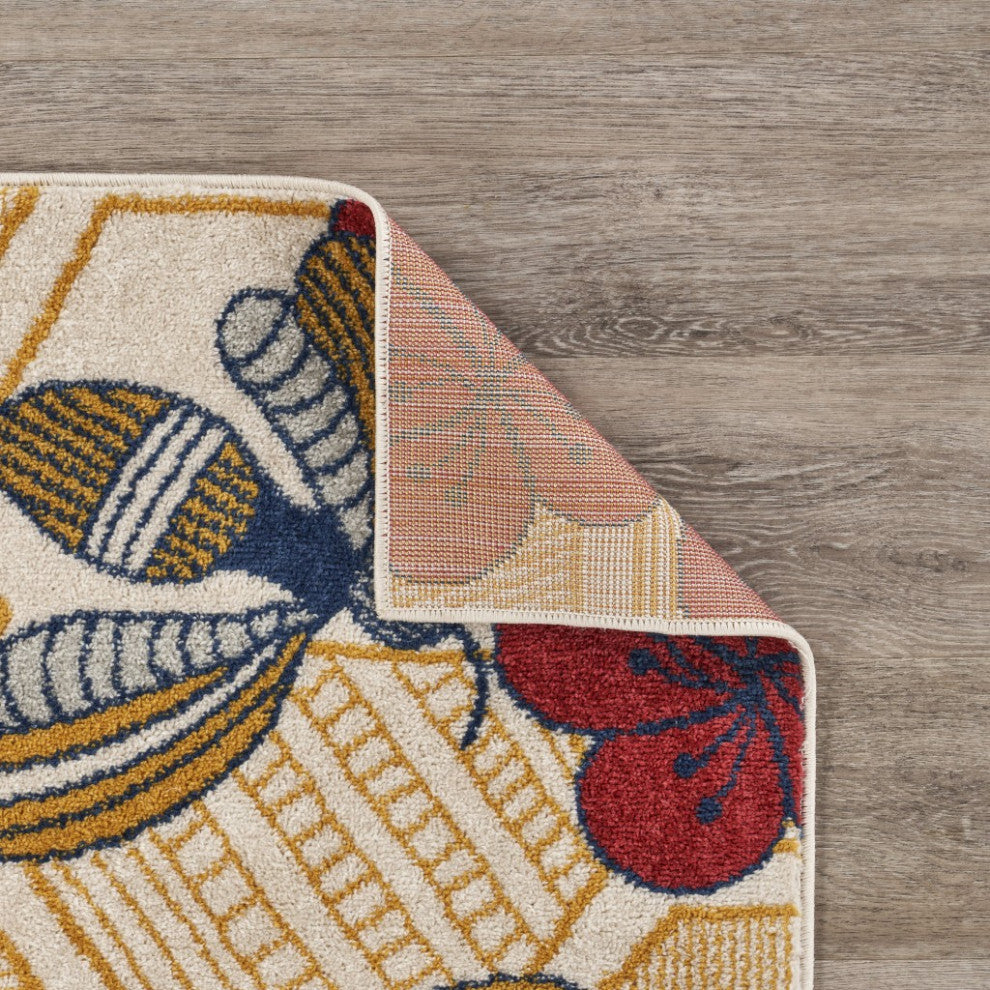 8" x 9" Gold and Ivory Bustling Bee Area Rug