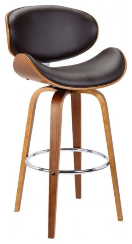 Solvang 26" Mid-Century Swivel Counter Height Barstool in Brown Faux Leather