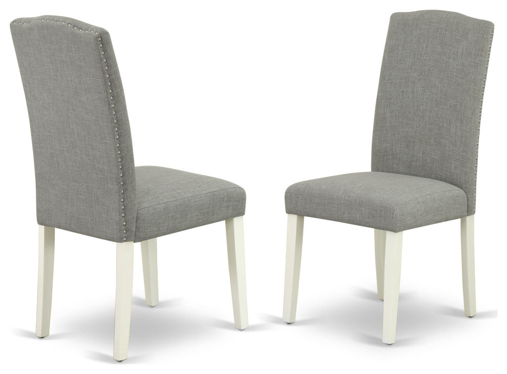 5Pc Dining Set, 1 Drop Leaves Table, 4 Dark Shitake Chair, Linen White