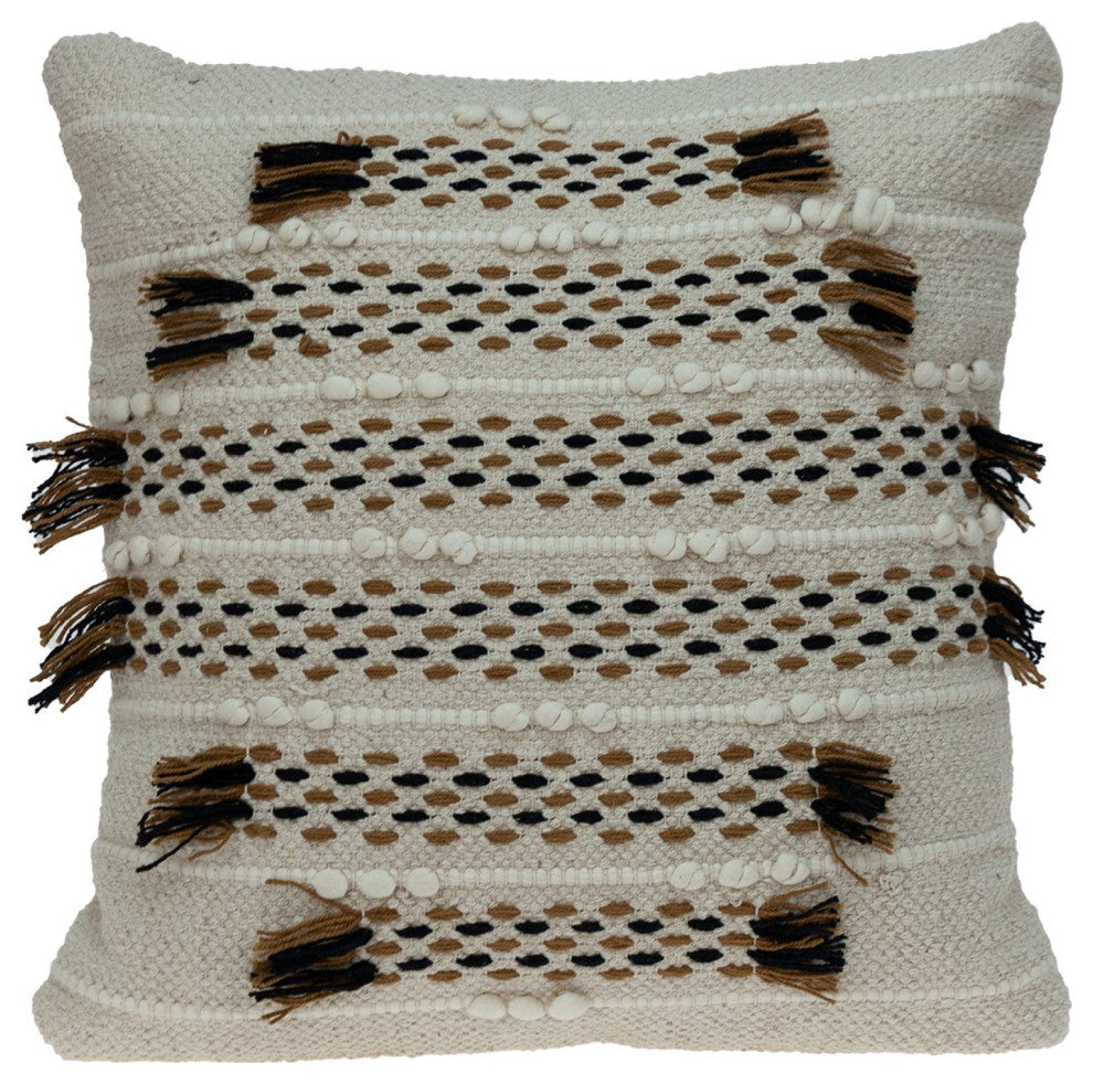 Creamy Beige Textured Throw Pillow