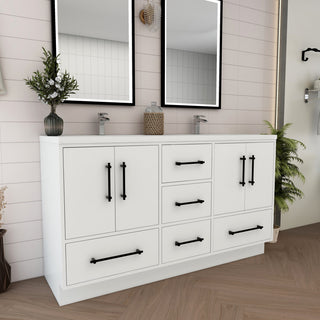 Victoria 60" Solid Wood Bath Vanity, Double Sink, Glossy White