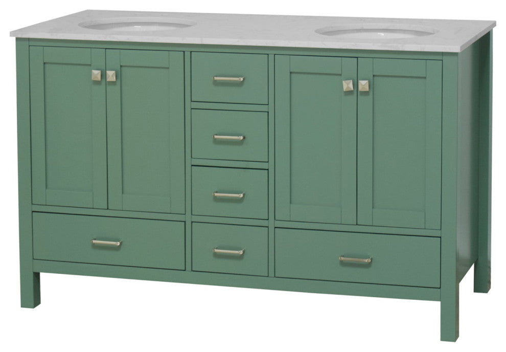 Horizon 60" Double Bathroom Vanity, Sage Green, Engineered Carrara