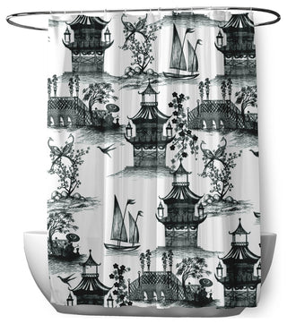70"Wx73"L China Old Shower Curtain, Black
