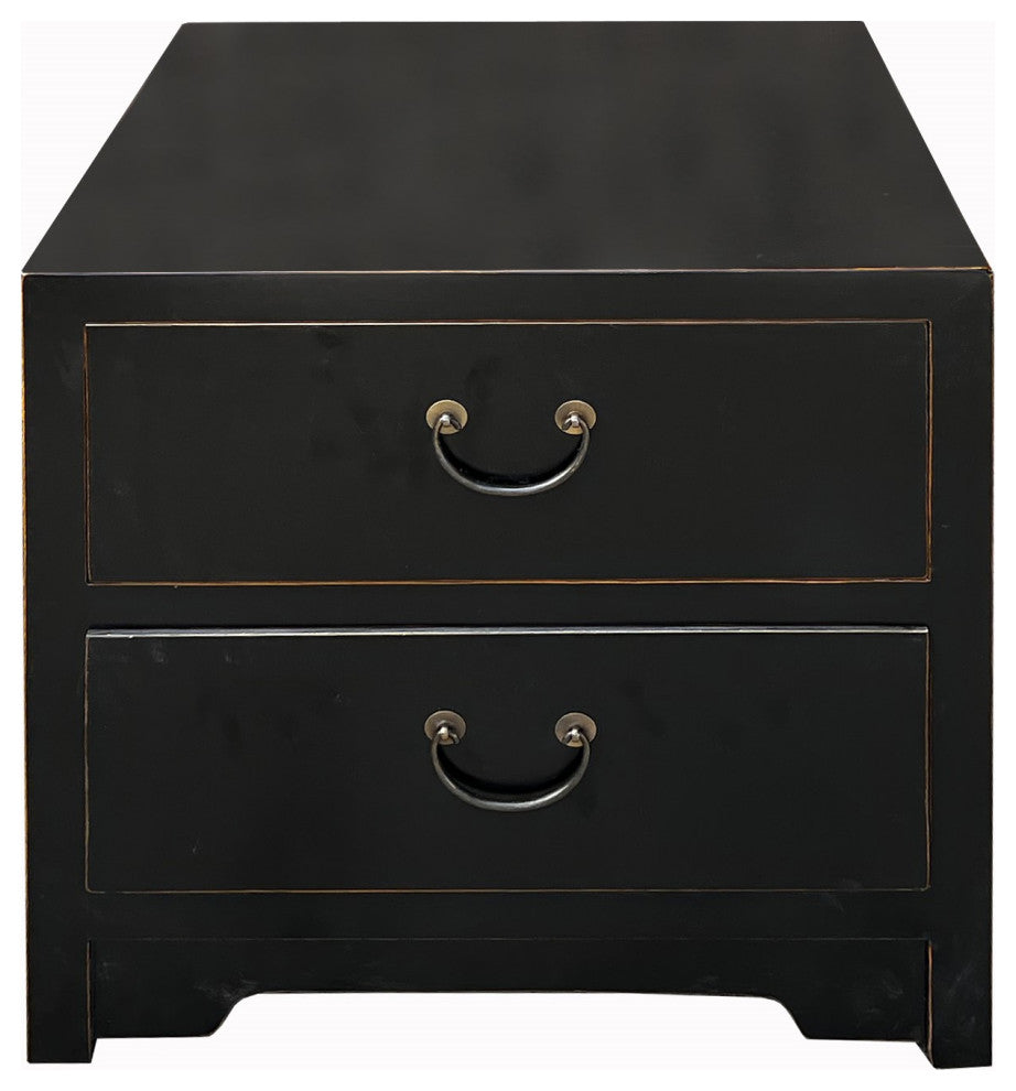 Oriental Black Lacquer 2 Drawers End Table Nightstand Cabinet Hcs7595