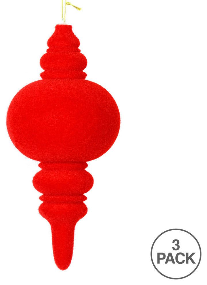 Vickerman M182403 10" Red Flocked Finial Ornament, Pack of 3