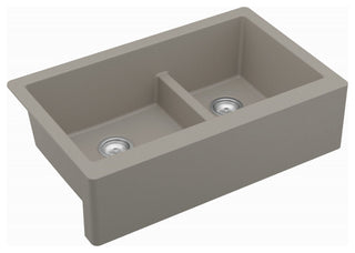 Karran Farmhouse Quartz 34" Double Offset Bowl Sink Kit, Concrete