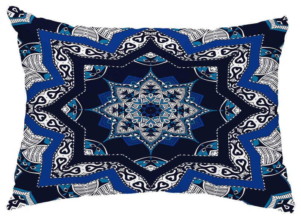 Shawl 14"x20" Decorative Abstract Outdoor Throw Pillow, Navy Blue