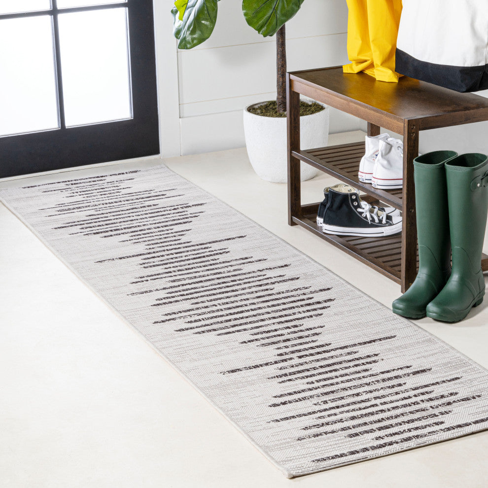 Zolak Berber Stripe Indoor/Outdoor Rug, Ivory/Black, 2 X 8