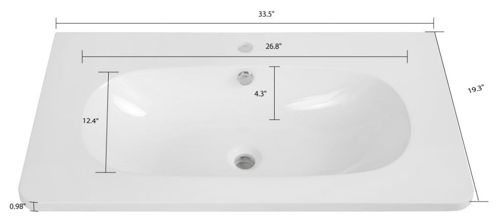 34" Solid Surface Resin Streamline K-1210-34 Vanity Top